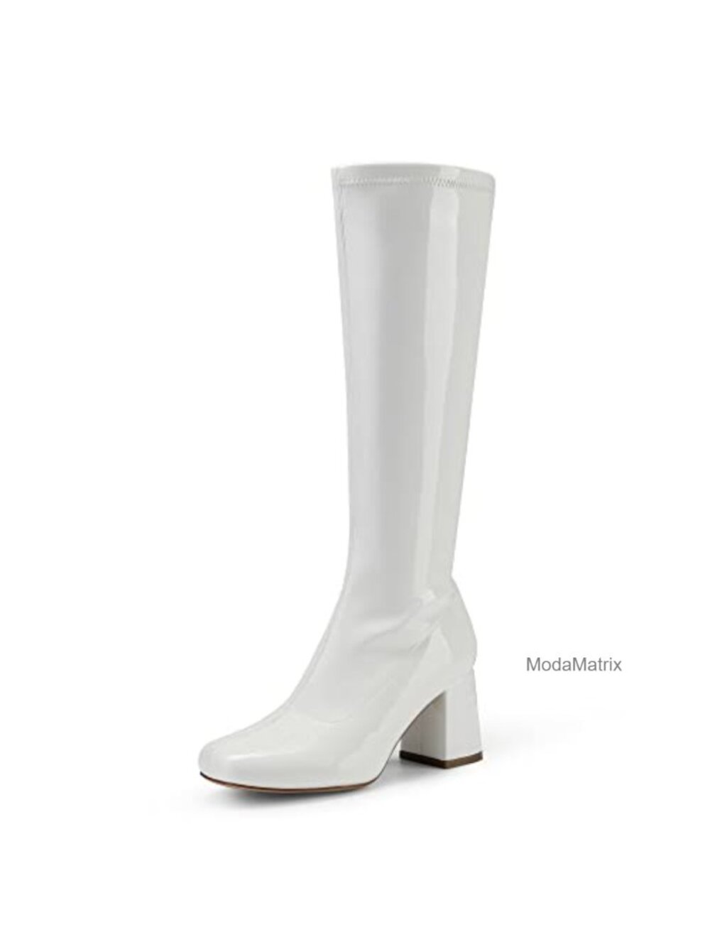 Faux Leather Chunky Heel Knee High Gogo Boots Square Toe Zip